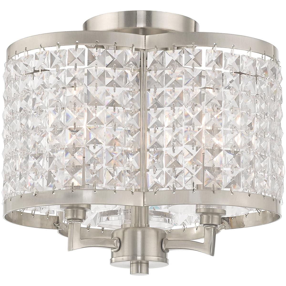 3 Light Brushed Nickel Ceiling Light fixture with Clear Crystals Shade