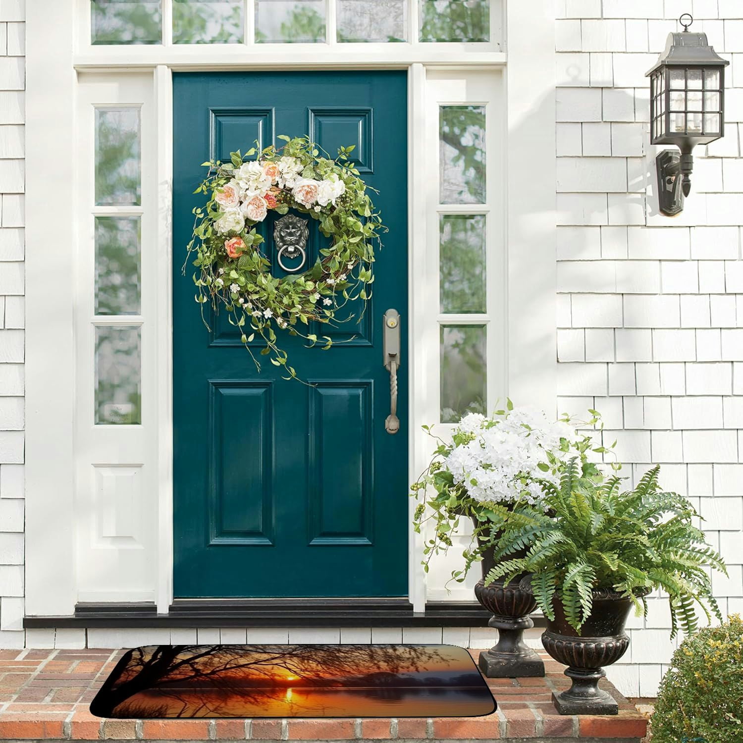 PHYHOO Decorative Door Mat, Door Mat with Non-Slip Rubber Backing, Easy Cleaning, Traps Dirt, Rug for Entry, Patio, Garage - Sunrise Marias Dam Nature Dam Water Sun Sky 19.68*47.24 in
