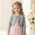 thumbnail image 2 of KPOPLK Girls' Cardigan with Button Loose Long Sleeve Shrug Sweaters Cropped Uniforms Kids Knit Sweater Clothes Outerwear Grey Size 7-8 Years, 2 of 8