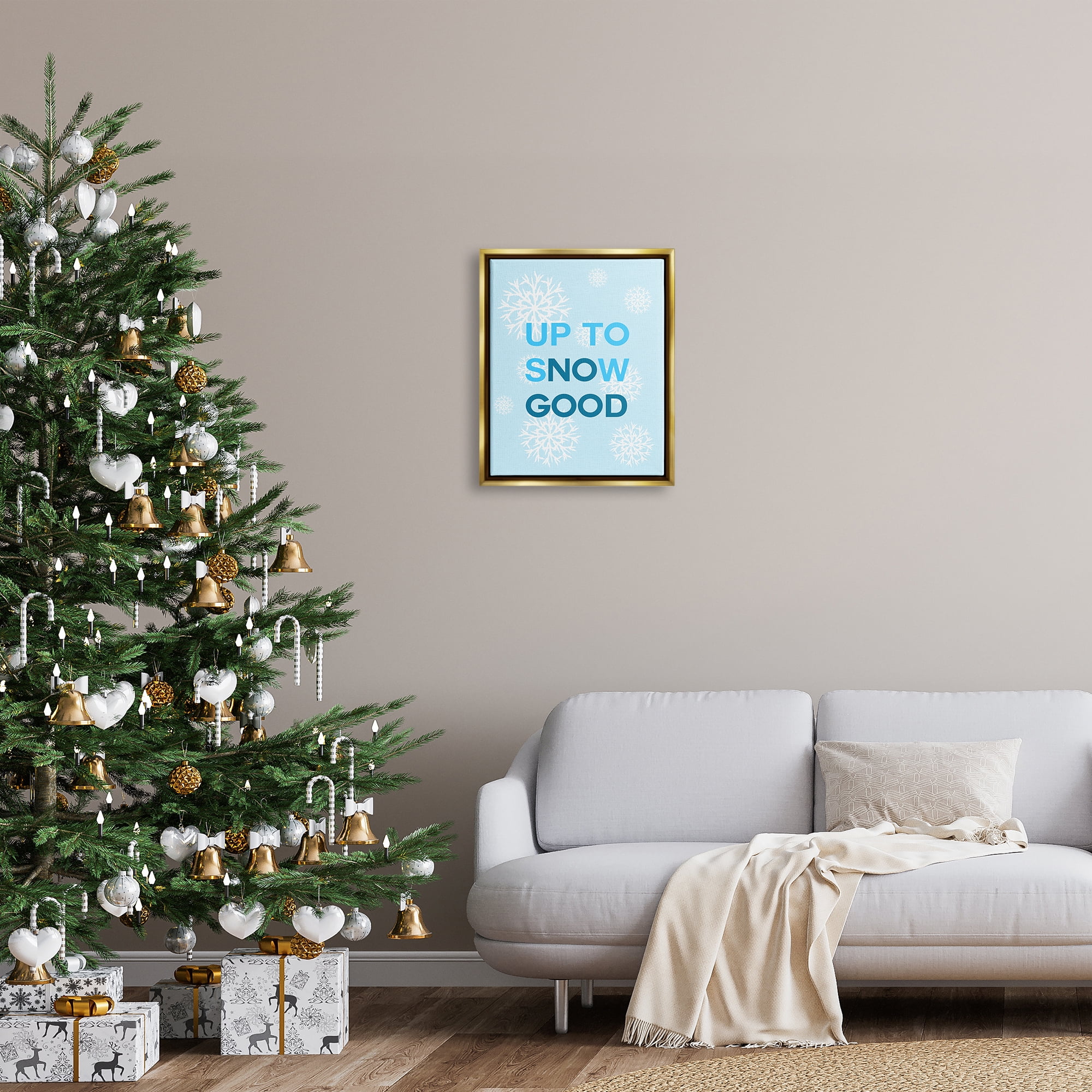 Stupell Industries Up To Snow Good Phrase Holiday Painting Gold Floater Framed Canvas Art Print Wall Art, 17 x 21