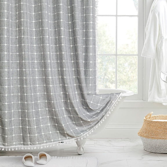 Printed Linen Waterproof Shower Curtain,polyester Waterproof Bathroom Shower Curtain Hook Mildew Resistant, Grey