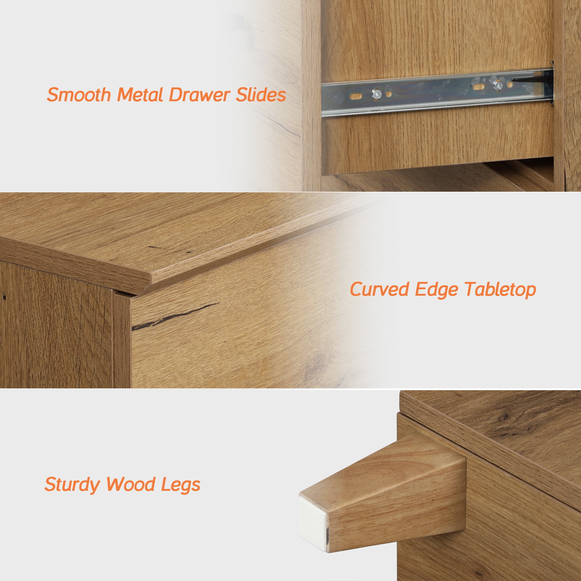 WAMPAT Modern Bedroom Furniture Set, Wooden Queen Size Canopy Bed Frame, 3-in-1 Spacious Dresser with 2 Storage Cabinets and 6 Drawers, Oak Brown