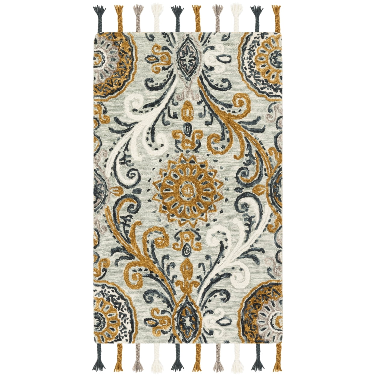 SAFAVIEH Suzani Bayon Floral Wool Area Rug, Light Green/Ivory, 5' x 8'