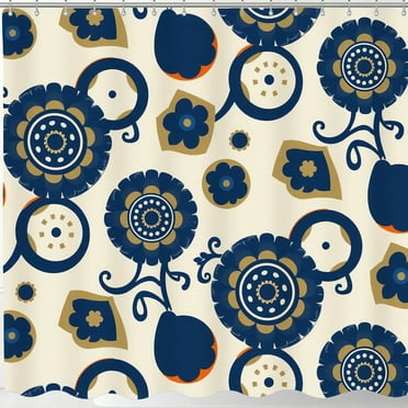 Vibrant Floral Shower Curtain - Blue & Gold Design for Style