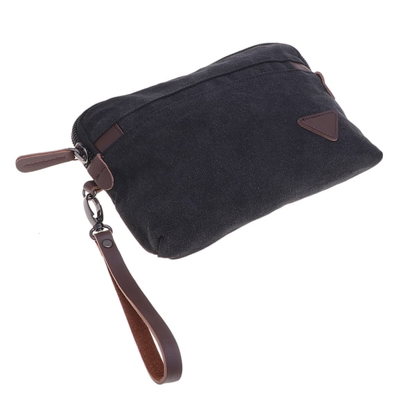 ETHZZLE Men Wallet Black Multi Functional Zipper Clutch Bag Large Capacity for Business Use