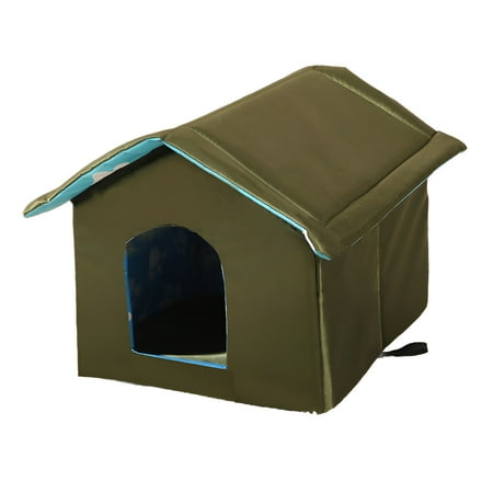 BESTSKY Cat House Breathable Design Outdoor Cat House Heated Keeps Pets Comfortable Outdoors Heated Cat House Armygreen 40*38*35cm