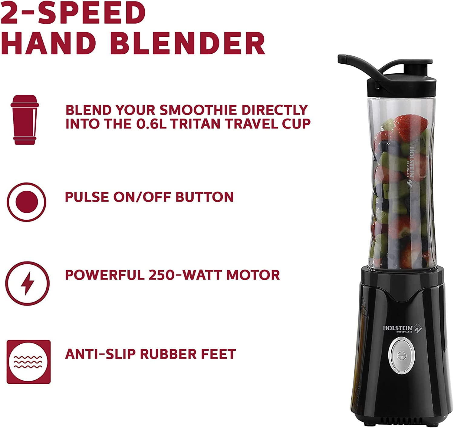 Holstein Housewares 250W Single Serve Personal Blender with 20oz Travel To-Go Cup – Creamy Shakes, Smoothies & More