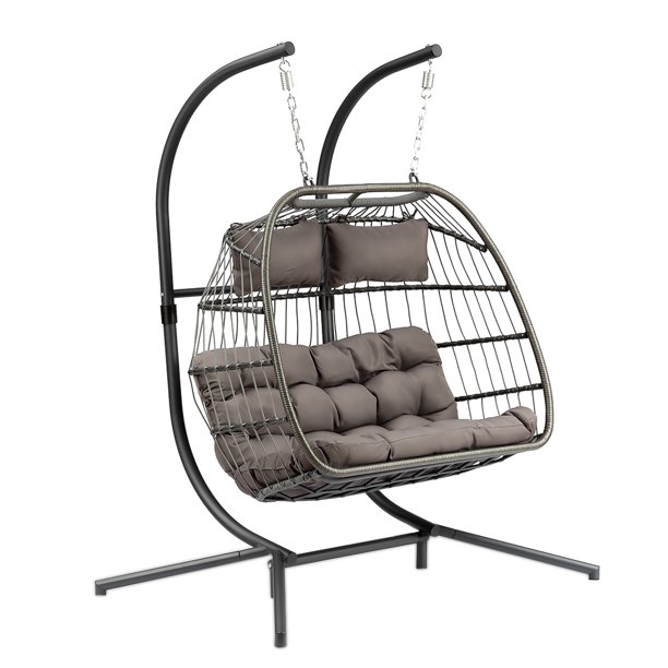 Double Seater Swinging Chair Outdoor Patio Courtyard Wicker Hanging Egg Chair With Soft Cushions Walmart Com Walmart Com
