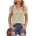 thumbnail image 1 of Blusa de verano para mujer, blusa informal holgada con manga corta de pétalos y estampado Floral con cuello en V para mujer, 1 of 6