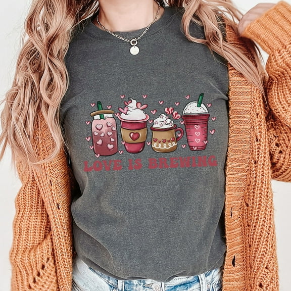 Valentines Coffee Lover Shirt, Comfort Colors Valentine Shirt, Cupids Love Lodge, Couple Valentine Tee, Retro Valentines Tee (Colors:Pepper; Sizes:3XL;)