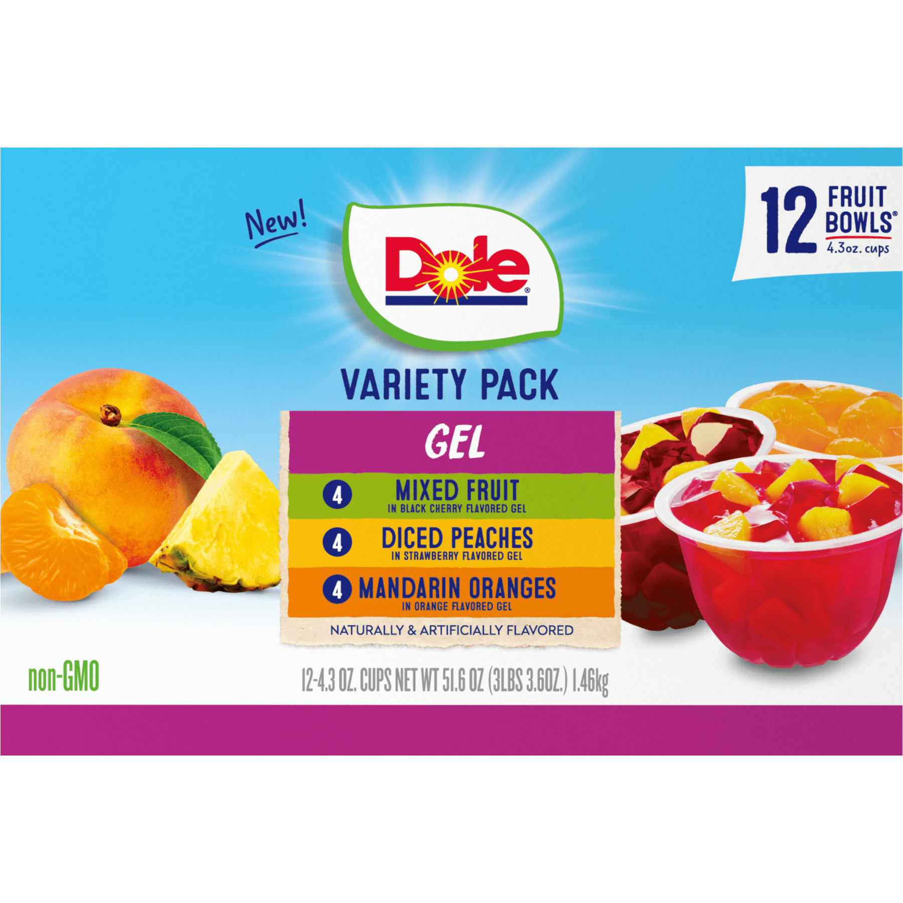 Dole Fruit Bowls in Gel: Peaches, Mandarin Oranges, & Mixed Fruit, 4.3 oz (12 Cups)-Pack Of 2