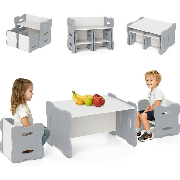 OLAKIDS Kids Table and Chair Set, Toddler 3-Piece Activity Table with 2 Chairs for Building Block Drawing Reading Eating Art Crafts, Children Montessori Furniture for Playroom Kindergarten