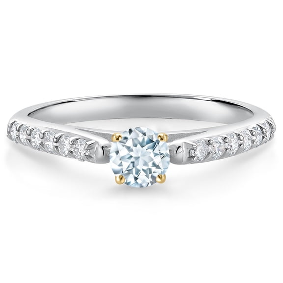Gem Stone King 0.43 Ct Sky Blue Aquamarine G/H Lab Grown Diamond 10K White and Yellow Gold Engagement Ring (Size 6)