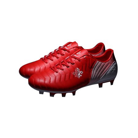 

Tenmix Kids Ground Non Slip Sneakers Breathable Round Toe Football Shoes Boys Lightweight Lace Up Training Soccer Cleats Red White Long Cleats 9