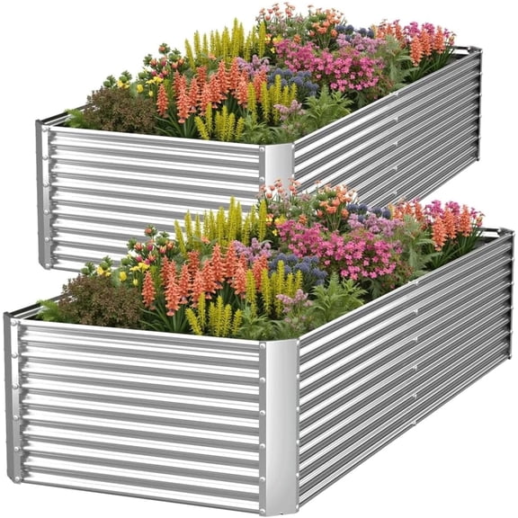 CATMANOR 2 Pack Tall 6x3FT Corrugated Galvanized Steel Raised Garden Bed Outdoor, Metal Above Ground Garden Bed for Vegetables and Flowers, Rectangle Raised Beds for Gardening-6x3x1.5FT