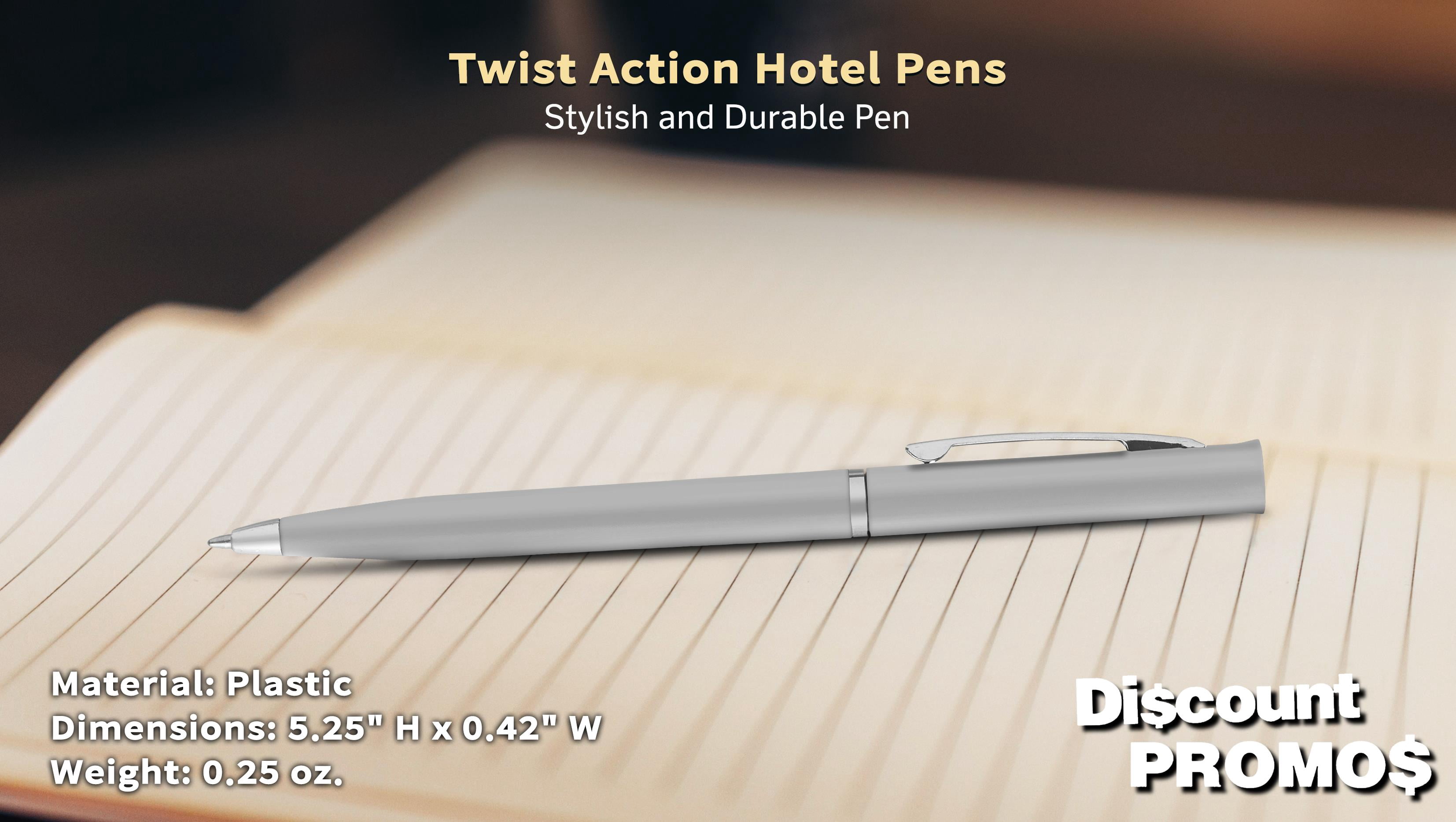 10 Twist Action Hotel Pens Pack - Plastic, Black Ink - Grey