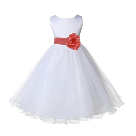 Wedding Pageant White Flower Girl Dress Tulle Rattail Edge Toddler Junior Bridesmaid Recital Easter Dress Holiday Special Occasions Birthday Girls Clothing Baptism Coral Pink 829S 12-18