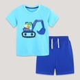 thumbnail image 2 of Boys Toddler Summer Clothes 2T 3T 4T 5T Kids Short Sleeve Truck Print T-Shirt Tops Solid Color Shorts Set 2Pcs Casual Toddler Boy Sets ,Blue, 2 of 6