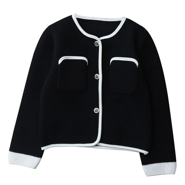 ShomPort Knitted Cardigans for Girls Color Block Long Sleeve Open Front Button Comfy Sweaters Going Out Casual Trendy Jackets