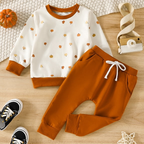 Vedolay Boy's Fall Outfits Boys 2 Piece Cotton Set Long Sleeve Collared Top and Casual Pants Set,Brown 18-24 Months