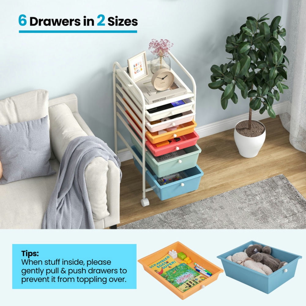 Demi Bonn 6 Drawers Rolling Storage Cart Organizer with 4 Universal Casters, Macaron