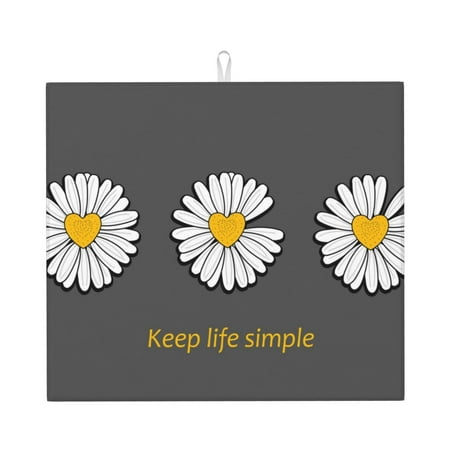 

Honeii Keep Life Simple Daisy Flower for Dish Drying Mat for Kitchen Counter Non-slip Rubber Backed Hide Stain Kitchen Super Absorbent Draining Mat Dish Rack Pad