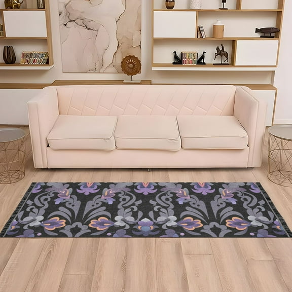 Runner Area Rug Soft Non-Slip Washable Carpet for Hallway Bedroom Living Room Home Decor 2"x6" Purple Flower Pattern