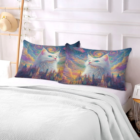 Pillow Case Plush Pillow Blue Eyes White Cats and Tower Case standard size/King size/Queen size Bed Pillow Pillowcases
