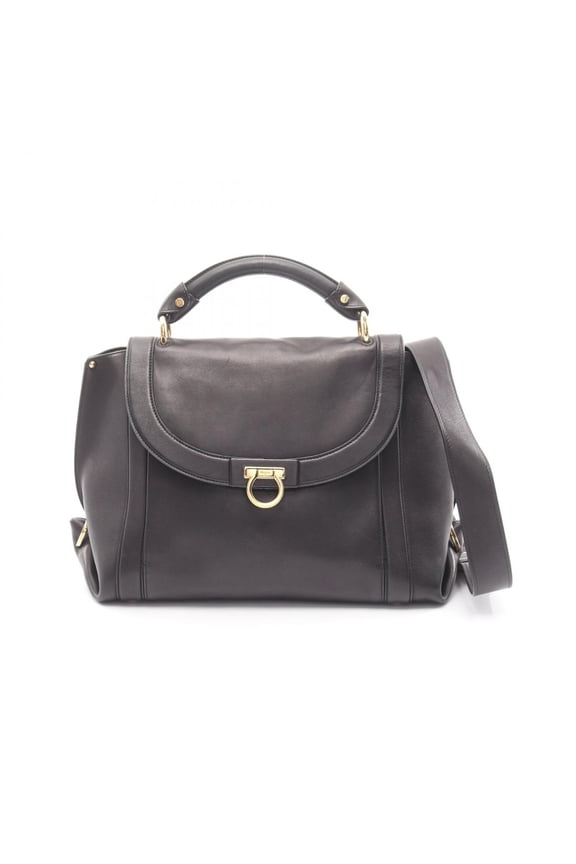 Pre-Owned Salvatore Ferragamo Sofia Gancini 2-Way Handbag, Leather, Women's, Black, Size 21 G395