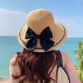 thumbnail image 4 of Sombrero de circunferencia de 55-58 cm, sombrero femenino de verano para exteriores, playa, aleros grandes, protector solar, parasol, sombrero de paja con lazo plegable, 4 of 5