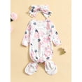thumbnail image 3 of Licupiee Infant Newborn Baby Girls Cow/Floral Sleep Gown Headband Sleepwear Romper Sleeping Bags Outfits 0-3M, 3 of 7