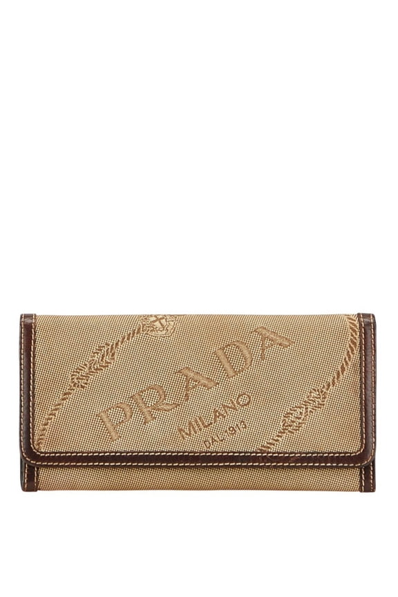 Pre-Owned Prada Logo Jacquard Long Wallet Brown Canvas Leather Women's PRADA (Good)