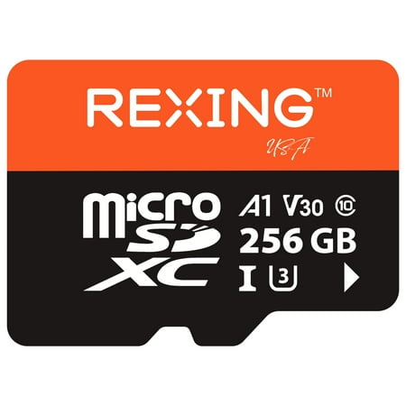 Rexing 256GB microSDXC UHS-3 4K Full HD Video High Speed Transfer Monitoring SD Card with Adapter for Dash Cams, Surveillance System, Security Camera, & Body Cam