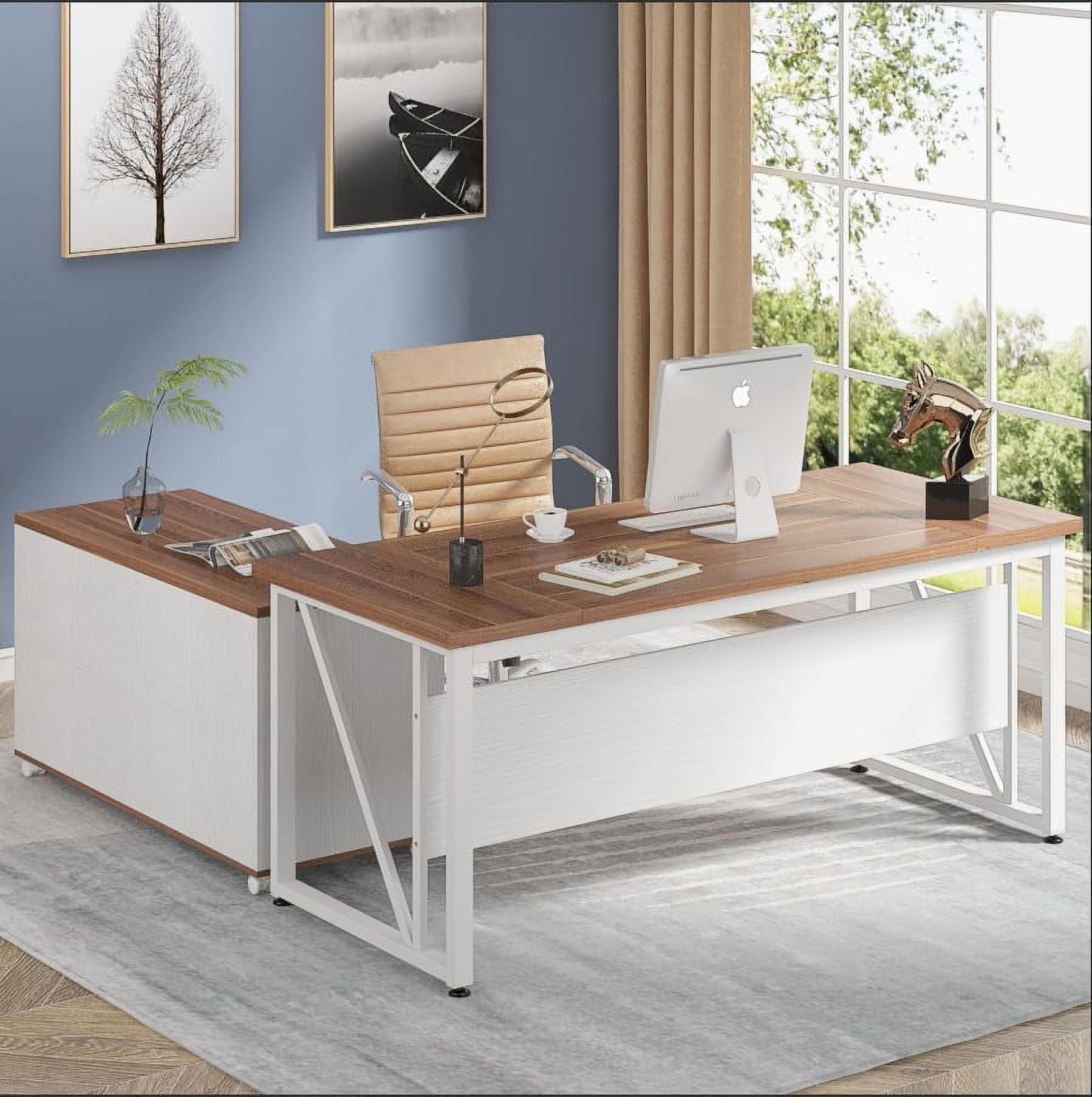 Finmind 63 inch Executive Desk and 47" lateral File Cabinet, L-Shaped Computer Desk Home Office Furniture with Drawers and Storage Shelves