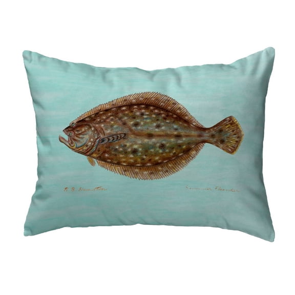 Betsy Drake Interiors Flounder on Teal Small Noncorded Pillow