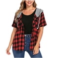 thumbnail image 3 of Horkkom Hoodies for Women Cotton Button Down Plaid Print Flannel Shirts Short Sleeve Daily Casual Tops M, 3 of 6