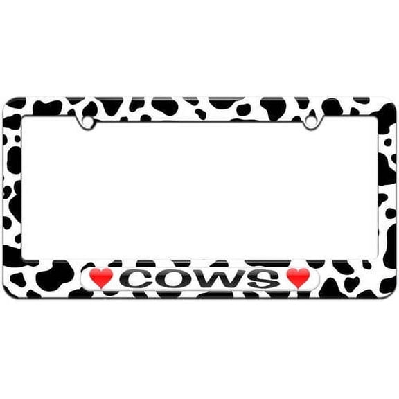 Cows Love with Hearts License Plate Tag Frame, Multiple Colors