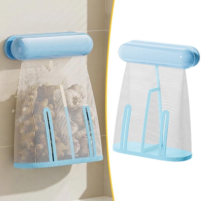 Storage Containers Set Versatile Mesh Storage Bag Strong Adhesion Wall Mounted Kitchen Storage Bag with Breathable Mesh— No Drilling Required Wide Top Loading Design Instant Bottom Retrieval