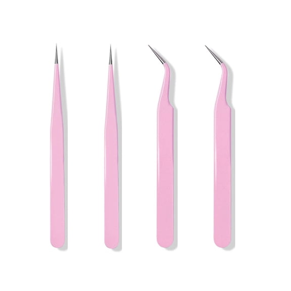 4PCS Precision Tweezers Set, Diamond Painting Tools, Anti-Static Stainless Steel Curved & Point Tip Tweezers, for Nail Art,DIY