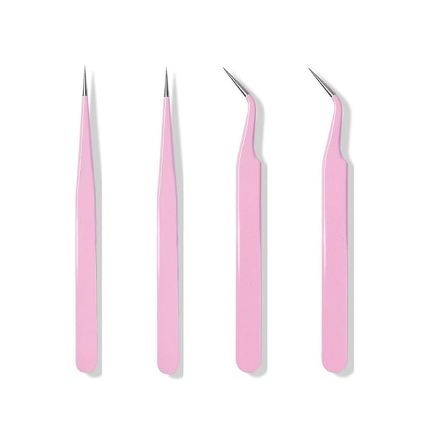 Juego de pinzas de precisión de 4 piezas, herramientas de pintura de diamantes, pinzas antiestáticas de punta curva y puntiaguda de acero inoxidable, para arte de uñas, bricolaje