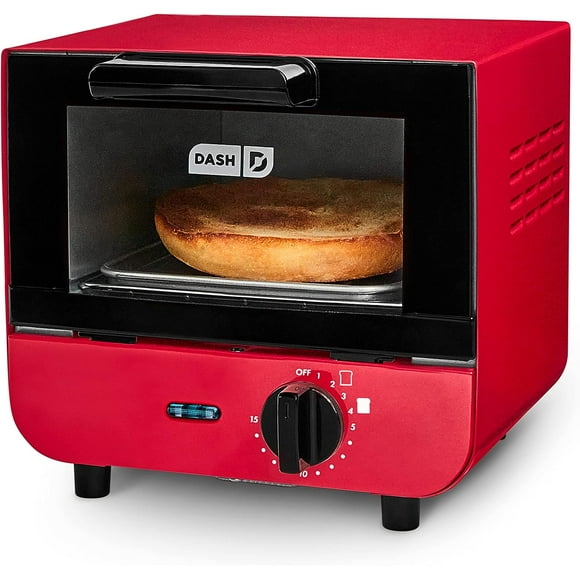 DASH Mini Toaster Oven Cooker for Bread, Bagels, Cookies, Pizza, Paninis &amp; More with Baking Tray, Rack, Auto Shut Off Feature - Red