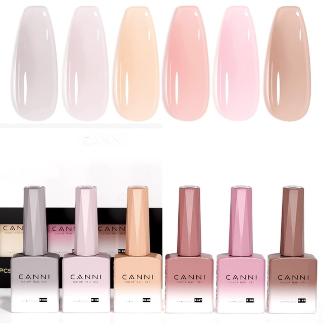 Set de esmaltes de uñas en gel CANNI Jelly Nude Pink, 9 ml x 6 con LED UV