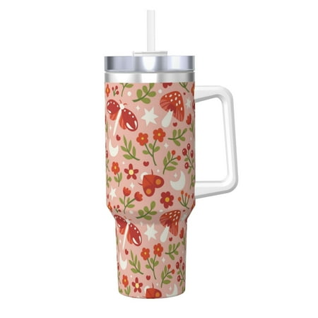 

Daiia Dragonfly Mushroom Printed 40 oz Tumbler with Handle Ice Bully Insulated Tumbler 2 in 1 Lid Insulated Water Bottle Stainless Steel Travel Coffee Mug