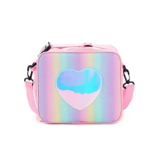 Rainbow colors spray paint sparking glitter heart tote bag