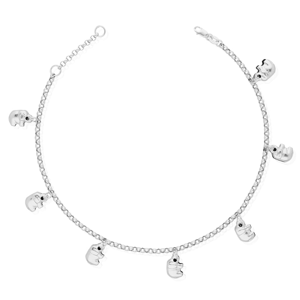Finejewelers 10 Inches 7 Double Hearts Adjustable Ankle Bracelet 14 kt White Gold