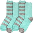 thumbnail image 2 of BambooMN Women's Soft Fuzzy Warm Cozy Comfy Fuzzy Plush Cute Striped Solid Slipper Socks - Blue Grey - 4 Pairs, 2 of 7
