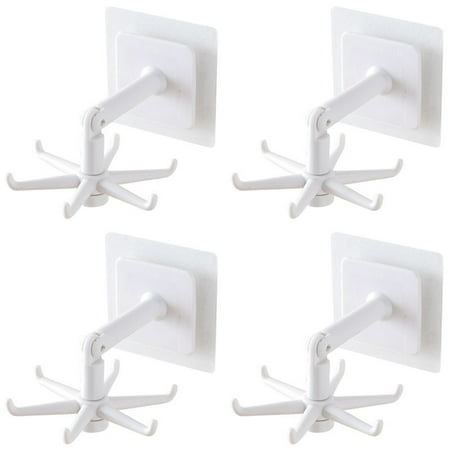 

Hhdxre 4PCS Multifunctional Hanger 360° Swivel Folding Hook Wall Mount Punch Free 6-Claw Storage Utensil Holder Kitchen Supply(White)