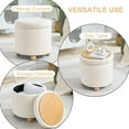 thumbnail image 6 of Round Storage Ottoman with Tray, Modern Tufted Fabric Foot Rest Ottoman with Wooden Spherical Feet Round Vanity Stool for Living Room, Bedroom, Beige, Beige, 6 of 15