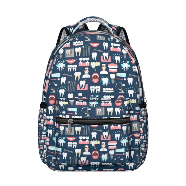 Dental Tooth Students Backpack Oral Care Dentist School Bag with Tooth Pattern, Comfortable and Adjustable Strap for Students