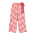 thumbnail image 5 of Pants Dqueduo Women's High-Waisted Plaid Wide-Leg Pants – Casual Elastic Waist Trousers with Pockets Watermelon Red M, 5 of 7